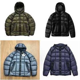 C.P. Company Plain Color Hooded Down Jacket with Inset Design-4746  